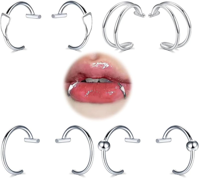 Lyfange Fake Lip Piercing Ring Halloween Vampire Fangs Lip Cuff Stainless Steel Vampire Teeth Adjustable Fake Lip Piercings Body Jewelry Non Piercing - Image 1